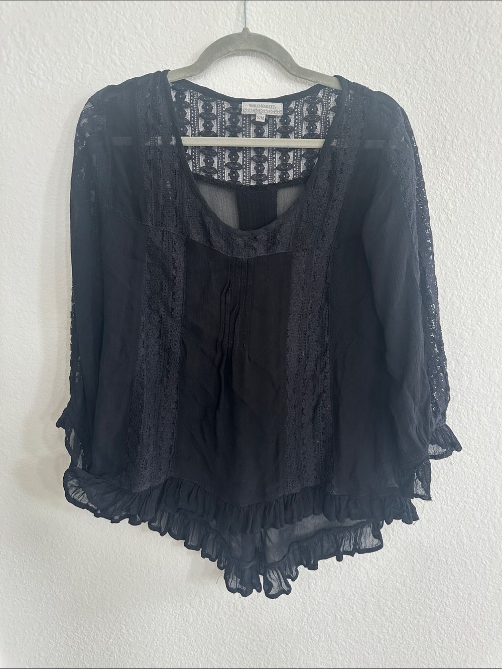 Cost Plus World Market Black Lace Boho Blouse